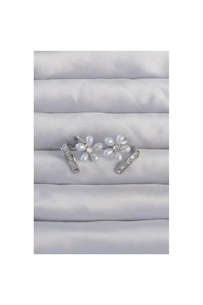 Skygo Brass Silver Color Zircon Cubic Zirconia Crimped Pearl Flower Earrings - Tj-Bkp9276