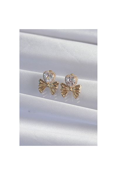 Skygo Gold Colored Brass Zircon Stone Heart Model Bow - Tj-bkp9311