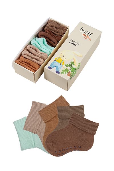 Bross 5 Pack Organic Cotton Non-Slip Baby-Child Socks