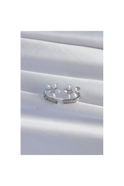 Skygo Brass Silver Color Zircon Cubic Zirconia Crimped Pearl Flower Earrings - Tj-Bkp9276