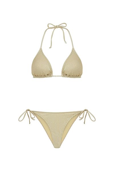 TIME MUSE Gold Glitter Muse Triangle Bikini Set