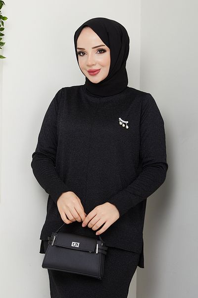 Pamuk Butik Γυναικείο Μαύρο Σετ Μερσεριζέ Καρφίτσας