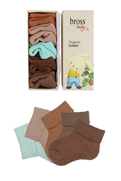 Bross 5 Pack Organic Cotton Non-Slip Baby-Child Socks