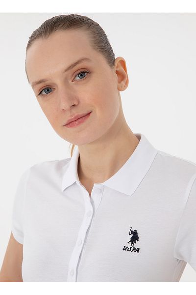 U.S. Polo Assn. SUA Polo Assn. Tricou alb pentru damă cu gât polo TP0125