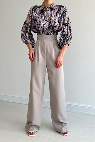 ALPACO Cămașă din satin cu talie elastică - Liliac