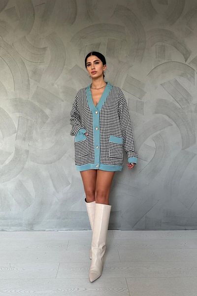 MODAVERA    Black Atlas Garnished Houndstooth Cardigan