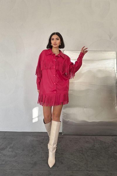 modaserdem Fuchsia Tasseled Leather Shirt