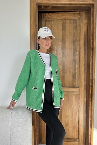 MODAVERA    Green Stripe Curly Cardigan