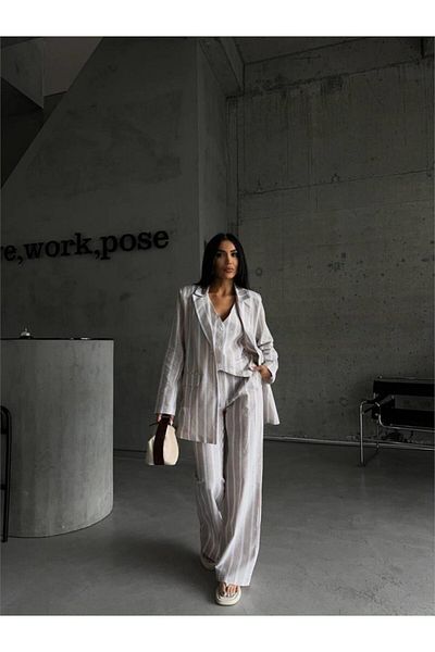 BEYD Beige Striped Linen Jacket