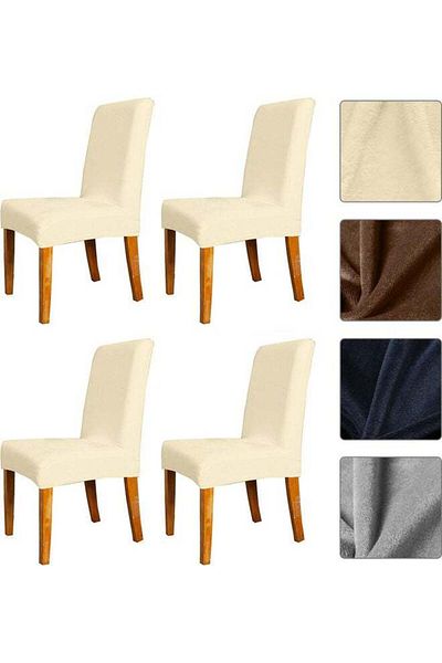 Generic 4-piece Solid Color One-piece Chair Cover Anti-fouling Stool Cover Chair Cover (WHITE)