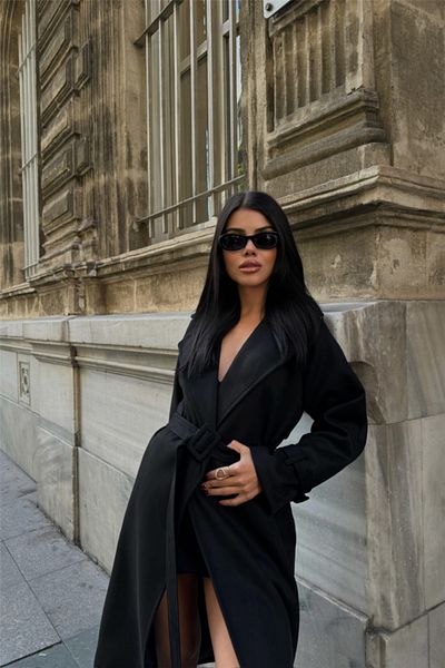 modaserdem    Suede Long Coat - Black