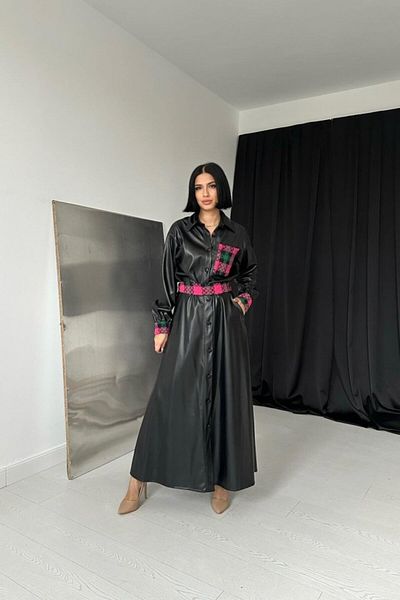 REKA MODA Leather Suit with Black Garnished Skirt