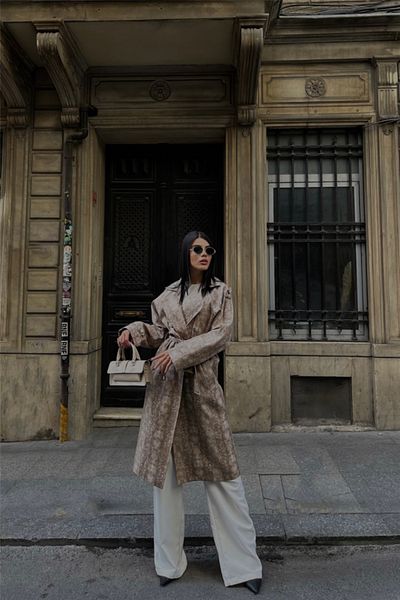 MRA Fashion Snake Pattern Trench - Beige