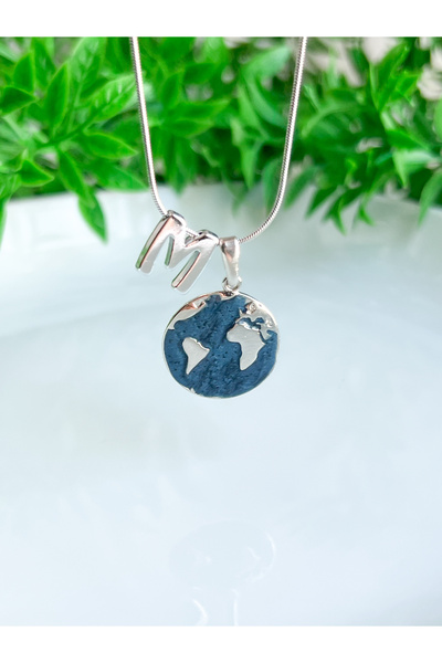 ALEYKA Çelik yılan zincir ile tasarlanmış düz harfli dünya kolye