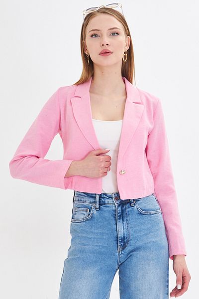 armonika Jachetă crop roz pentru femei cu un singur nasture Arm-23y001064