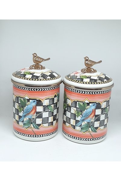 Miss Betty Enamel House 15 cm Large Size Double Checkers Bird Pattern Enamel ...
