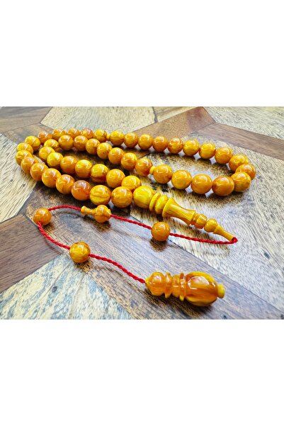 Tesbihas Atölyesi 45 de mărgele Helezon Hareli, chihlimbar înnodat, model ara...