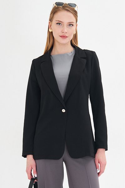 armonika Dámská černá bunda s jedním knoflíkem Arm-23y001047