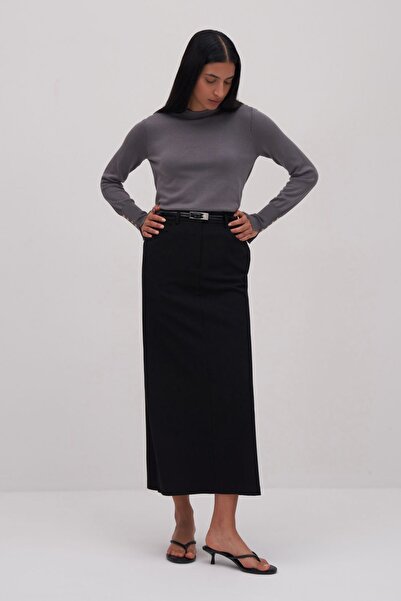 Mathilda Store Koyu Gri Bisiklet Yaka Basic Triko Kazak