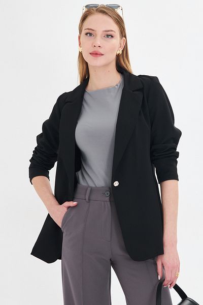 armonika Dámská černá bunda s jedním knoflíkem Arm-23y001047