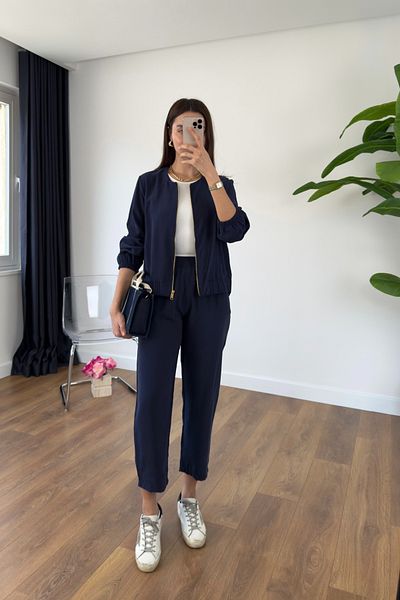 BİRCANÇİL Mella Navy Blue Zippered Suit