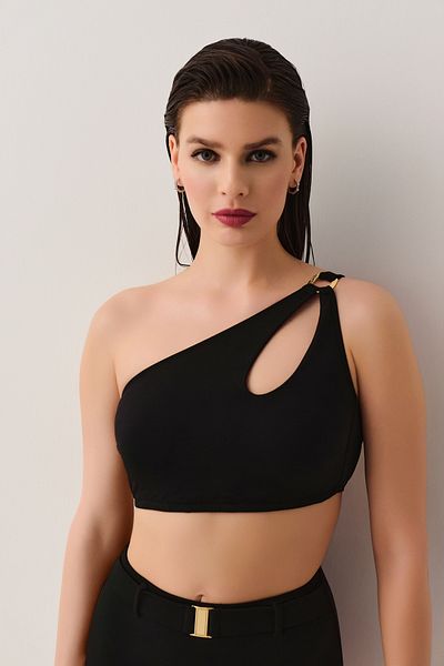 SUWEN One Shoulder Accessory Bralette Bikini Top