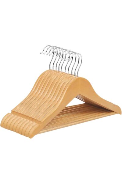 COOYA 20 Pack Wooden Clothes Hangers with Non-Slip Bar, 360° Swivel Hook Cut Notches, Solid Wood Hangers