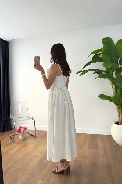 BİRCANÇİL Md Vesilla Ecru Linen Look Dress with Collar Detail