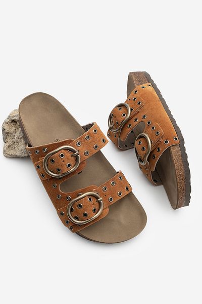 Marjin Genuine Leather Women's Suede Slippers - Trock and Buckle, Casual Nivor Tan Suede