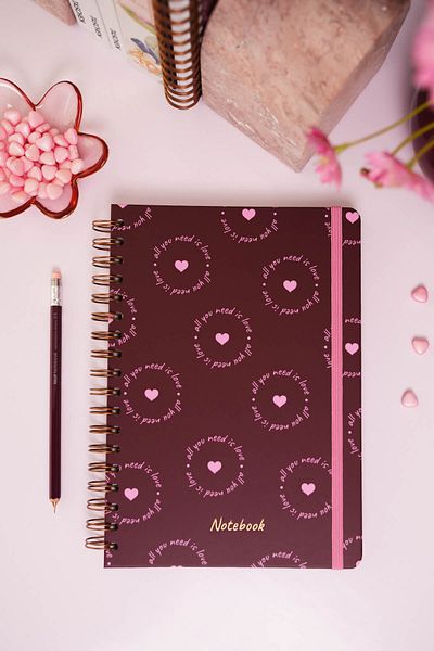 Matt Notebook Spirlli Elastic Dotted Undated Notepad B5 17X24 cm Hearts