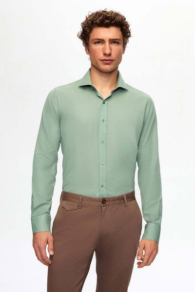 D'S Damat Πουκάμισο Ds Damat Slim Fit Πράσινο Ιταλικό Πέτο Εύκολο Σιδέρωμα 2 τεμαχίων
