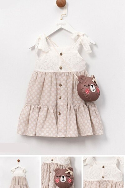 Cantoy Kız Çocuk Dantel Detaylı Çantalı Elbise
