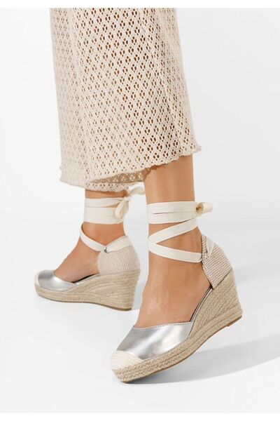 B T Shoes Βιλένα Ασημί Εσπαντρίγιες Πλατφόρμες Σανδάλια