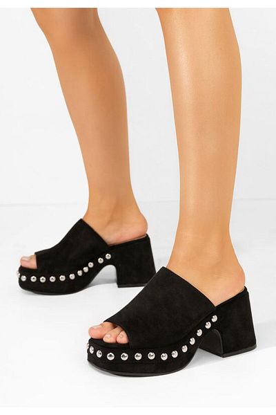 B T Shoes Lasandra black heeled slippers