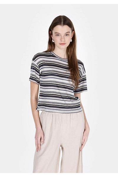 Colin's Regular Fit Round Neck Striped Women's Multicolor Short Sleeve T-Shirt