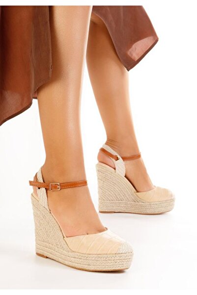 B T Shoes Benisa V2 Εσπαντρίγιες Πλατφόρμας με Κορδόνια Μπεζ