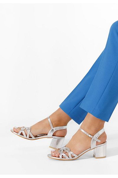 B T Shoes Sandale cu toc gros Myla argintii