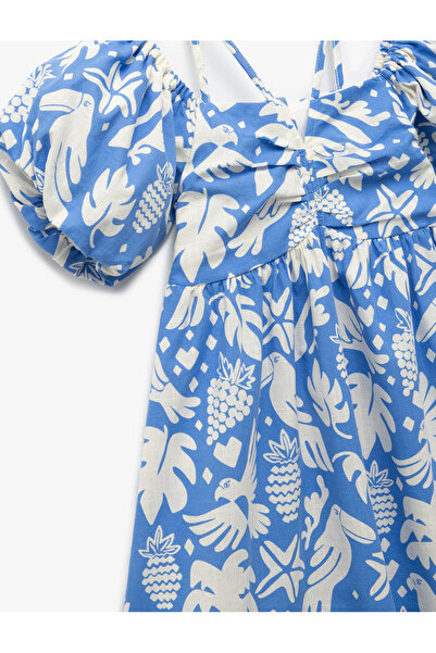 Koton Pamuklu Balon Kollu İp Askılı Desenli A Kesim Elbise