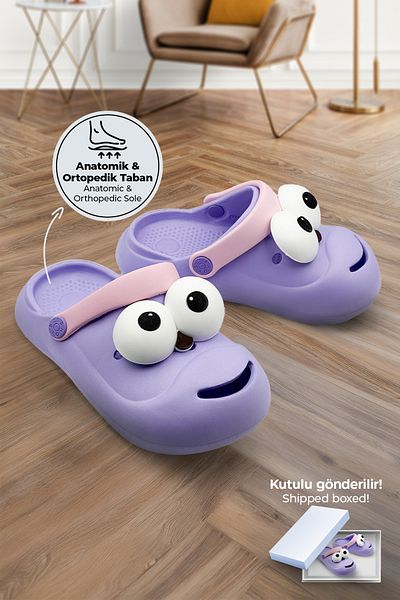 Beınsteps Children's Slippers Cute School Nursery Beach Pool Orthopedic Girls Slippers Cute Googly Eye
