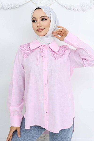 benguen Lace Detailed Baby Collared Shirt Pink 2214