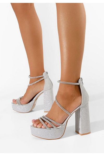 B T Shoes Sandale cu toc inalt Casilda argintii