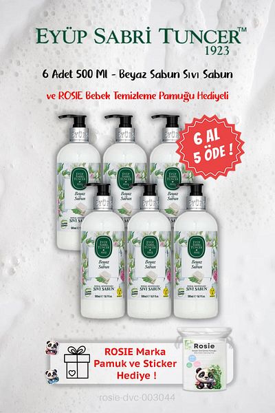 Eyüp Sabri Tuncer Buy 6 Pay 5 White Soap Liquid Soap 500 ml and Rosie Gift
