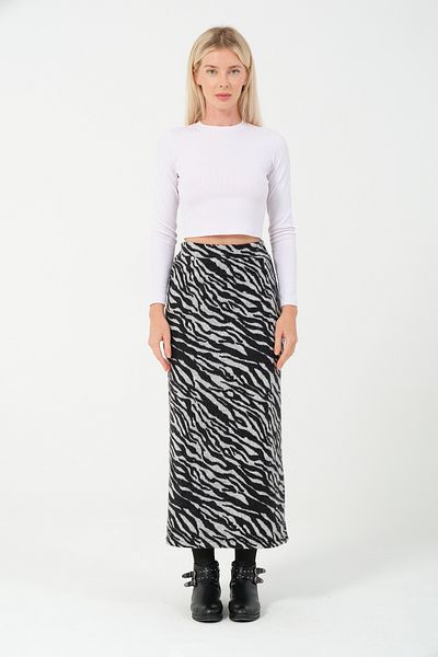 mrmpro Pencil Skirt Zebra Pattern Seasonal Fabric Stretchy Corset Belt Maxi Length 96cm
