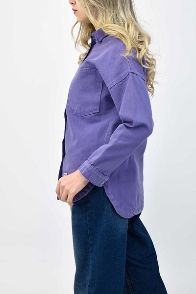 Biriz Moda Pocket Detailed Snap Denim Shirt Jacket - Purple