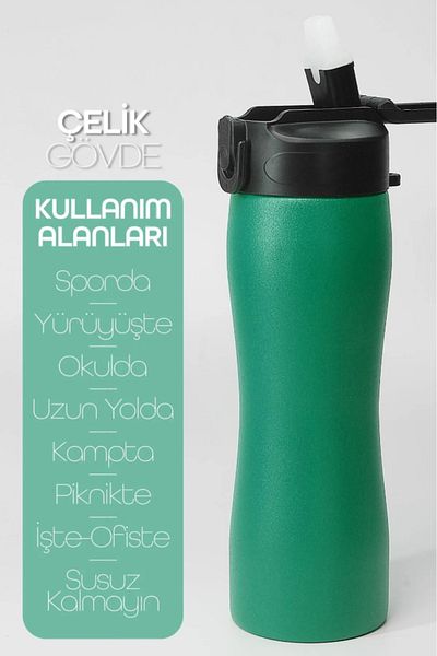 ByKurt Stainless Steel Water Bottle with Straw - 304 Steel Sports Water Bottle Bpa Free Green Color Portable Design
