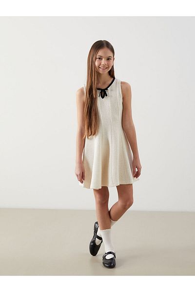 LC Waikiki Crew Neck Girl's Tweed Dress