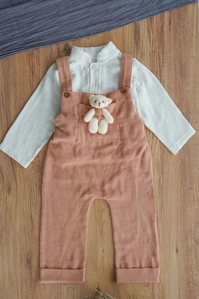 nurbeli X Silk Atlas Baby Girl και Παιδικό Σετ Μουσελίνας Salopet με πουκάμισο