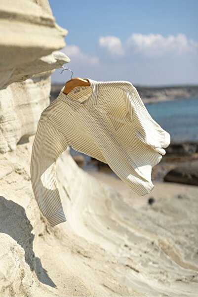 no7man Mikonos Khaki Striped Shirt