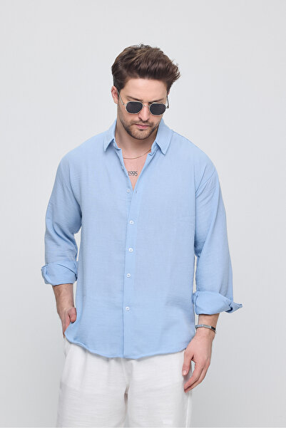 GIENTO قميص كتان مقطوع كبير الحجم للرجال