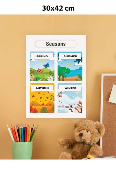 Ayışığı Dizayn 30x42 Cm Seasons-mevsimler Ingilizce Çocuk Eğitim Tekli Pvc Po...